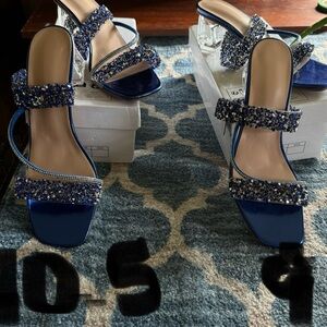 SHEIN Sparkling Blue Heels with Clear Accents
